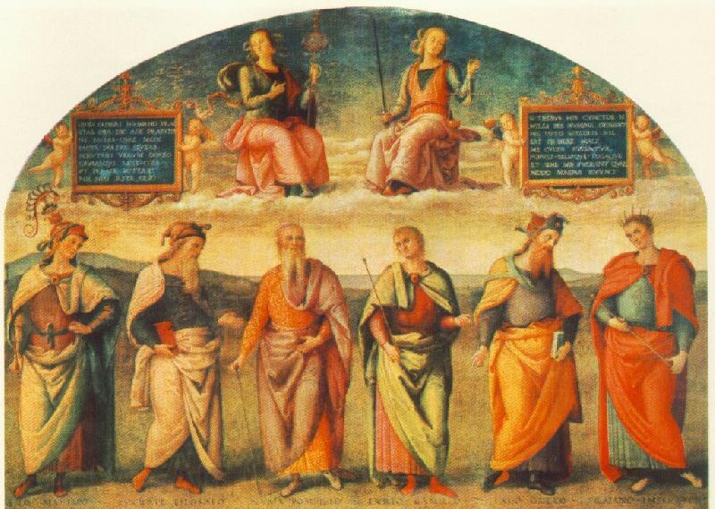 PERUGINO, Pietro Prudence and Justice with Six Antique Wisemen Spain oil painting art